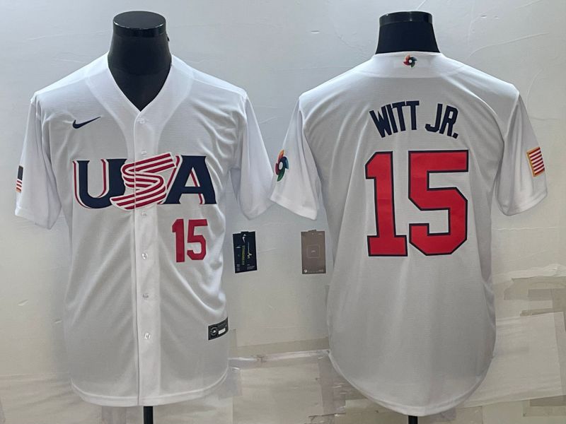 Men 2023 World Cub USA #15 Witt jr White Nike MLB Jersey7->more jerseys->MLB Jersey